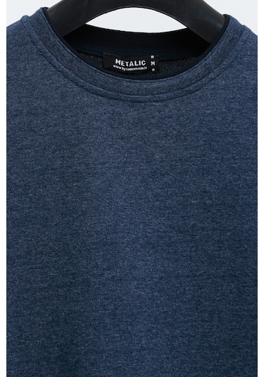 MMetalic Çift Bisiklet Yaka Standart Rahat Kesim Erkek Sweatshirt İndigo Mavi MMetalic Çift Bisiklet Yaka Standart Rahat Kesim Erkek Sweatshirt İndigo Mavi