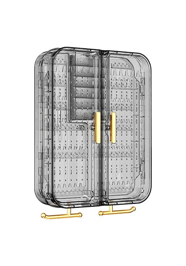 Siyah Ve Gri Duvara Monte Küpe Ve Kolye Saklama Rafı, Şeffaf Plastik A