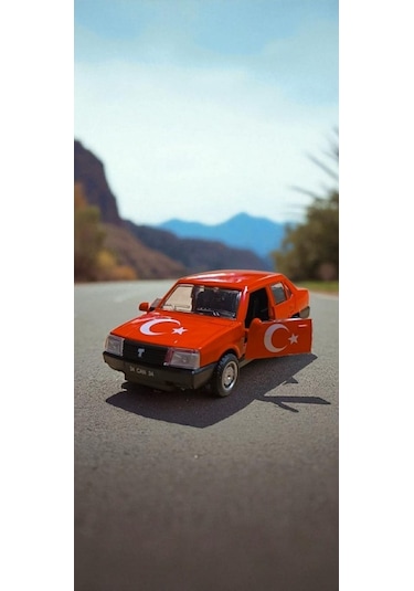 Nostaljik Metal Çek Bırak Türk Bayraklı Kırmızı Tofaş Şahin Araba Kapılar Açılır Diğer