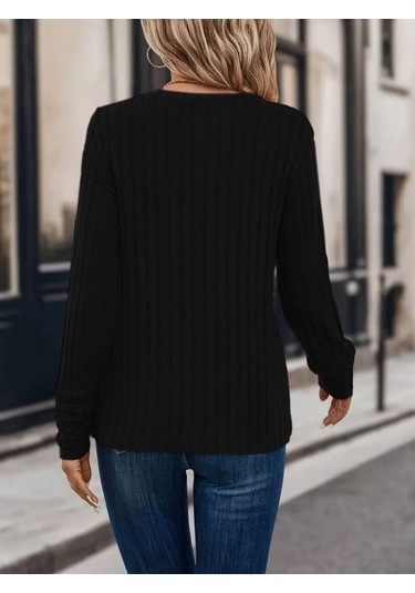 Soonaksesuar Kadın Uzun Kollu Bisiklet Yaka Şardonlu Kaşkorse Bluz Siyah
