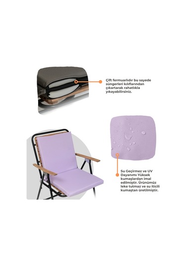 Xpermate Arkalıklı Fermuarlı 40 x 40 CM Sırtlıklı Sandalye Minderi Lila