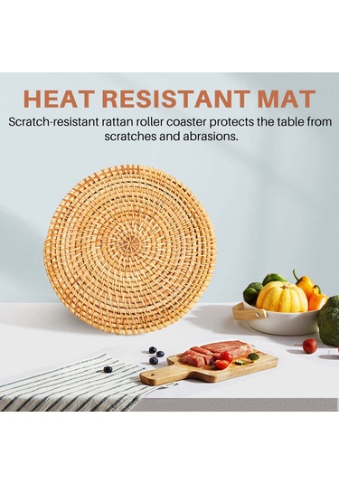 Sıcak Sıcak Altlıklar İçin 4 Adet Rattan Altlık, Dayanıklı Tencere Altlığı Kahverengi