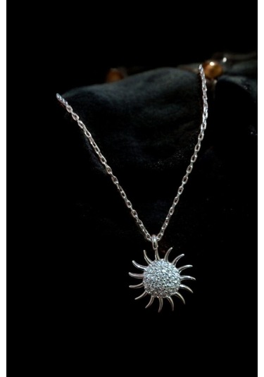 Modagümüşevi 925 Ayar Gümüş Güneş Kolye, Gümüş Kadın Kolye, Güneş Kolye