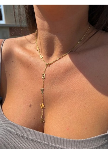 Kadın Gümüş Kolye - Y Model Kişiye Özel Isim Işıklı Kutuda Sevgiliye Eşe Hediye Gold