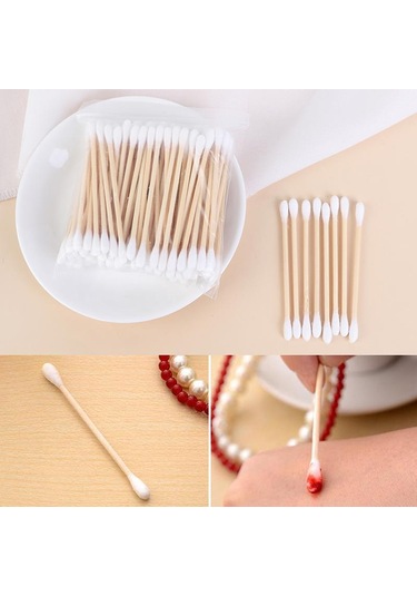 Kulak Temizliği Ve Makyaj İçin Çift Uçlu Pamuklu Çubuklar Sivri Tahta Çubuklu Steril Pamuklu Çubuklar