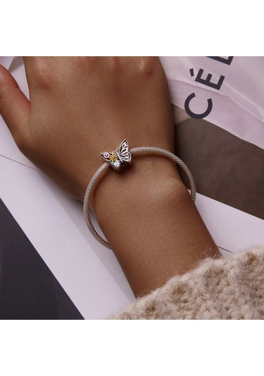 S925 Ayar Gümüş Çiçek Kelebek Boncuk Dıy Bilezik Kolye Aksesuarları Çok Renkli