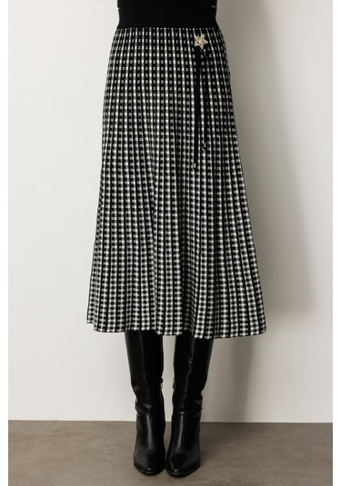 On Kadın Aksesuar Detaylı Midi Triko Etek 65208 Siyah Siyah