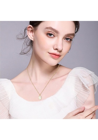 Geeroyoo Mikro Takı 18k Altın Kaplama Bakır Zincir 45cm - Doğal Beyaz İniyelik Pendent - Korumalı, Güçlü Ve İçgörü Sağlayan Stileş Kolye Gold