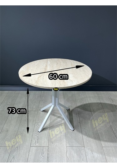 Mercan 2 Kişilik Yuvarlak Mutfak Yemek Masası Takımı 2+1 Traverten Beyaz Deri 60 Cm Traverten Beyaz 2'li