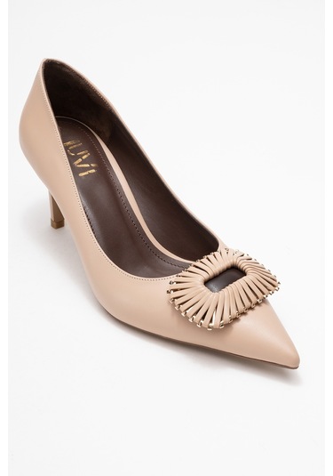 Great Bej-kahverengi Tokalı Kadın Topuklu Ayakkabı Bej