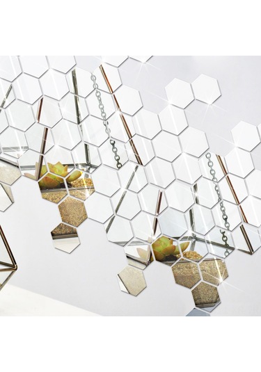 Xiyyadms Güncel Ev Dekoru: Silver Hexagon Akrilik Ayna Sticker, Dıy Tasarım İle Evini Özel Ve Sanatsal Hale Getir Gümüş