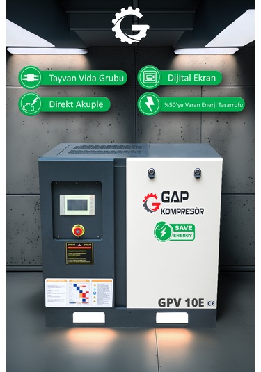 Gap Kompresör İnvertörlü Vidalı Hava Kompresörü 10 HP Tek Makine GPV10e