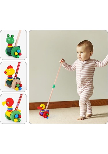 Dianziye Bebek Ahşap Yürüme Yardımcısı - Kuş Figürlü Tek Çubuklu Egzersiz Oyuncak - 0-3 Yaş Erken Öğretim Araçları