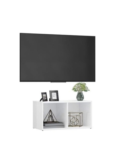 Tdesıgno Utku Televizyon Sehpası - Ünitesi -kitaplık-beyaz 72 Cm 2 Raflı Beyaz