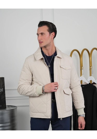 Modefendi Slim Fit Baklava Desen Torba Cep Dolum Elyaf Mont Krem