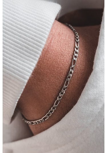 Paslanmaz Çelik 4mm Figaro Spor Model Erkek Zincir Bileklik Eck55b