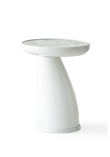 Elips Sehpa,tekli Sehpa,yan Sehpa,zigon Sehpa - Beyaz & Beyaz Mermer Desenli Beyaz Gövde & Beyaz Mermer Desenli Tabla