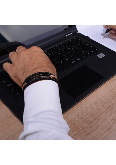 Gold Çelik Aksesuarlı Üçlü Deri Bileklik N11.2812 Çelik