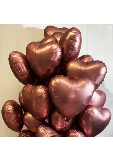2 Adet 18 Inc Bej Ve Karamel Kalp Folyo Balon Çok Renkli
