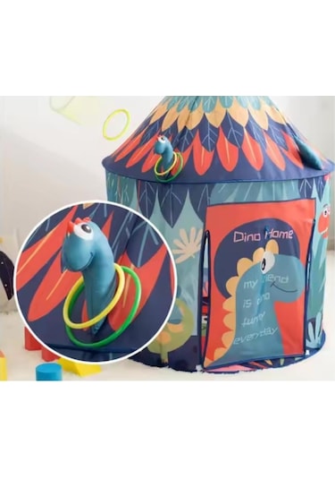 Dinozor Temalı Çocuk Oyun Çadırı Katlanabilir Ve Taşınabilir-1430 Açık Mavi