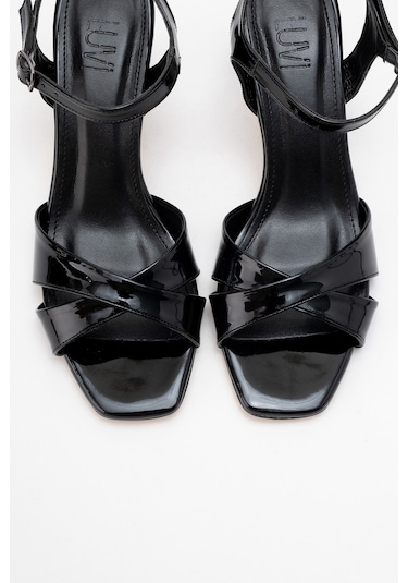 Melin Siyah Rugan Çapraz Bantlı Kadın Topuklu Ayakkabı Siyah Rgn