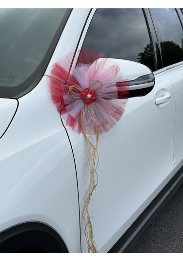 20 Adet Kırmızı Beyaz Kristal Tül Kırmzı Lateks Güllü Konvoy Süsü