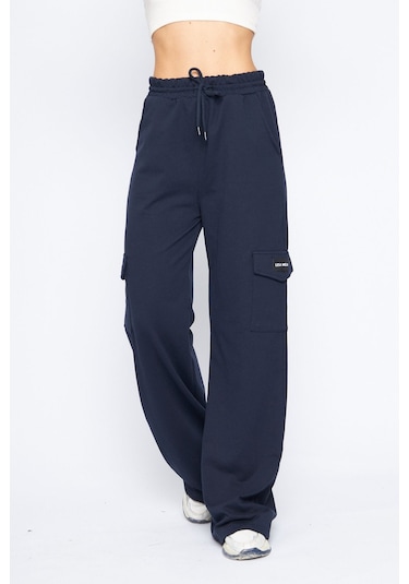 Lesa Wear Kargo Cepli Palazzo Pantolon Oversize Kesim Lacivert
