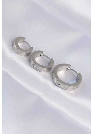 Ezoconcept 316l Çelik Gümüş Renk Zirkon Taşlı Model 3lü Halka Küpe