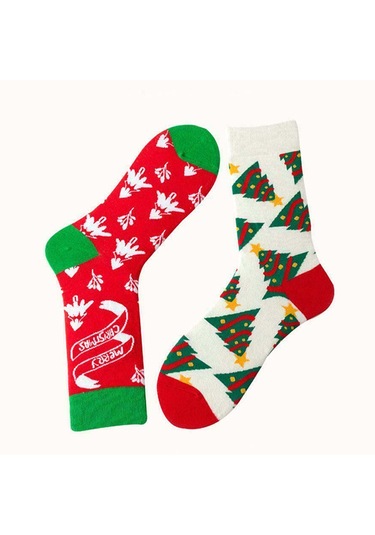 Erkek, Kadın Ve Çocuklara Özel Ağaç Ve Kar Tanesi Desenli Midi Yılbaşı Çorapları.