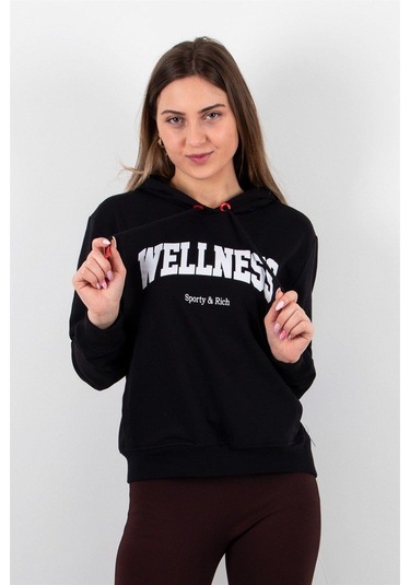 Kadın 2 Iplik Kapüşonlu Sweatshirt Siyah