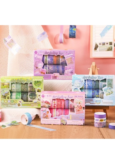Art Vintage Washi Tape Bant Yapışkanlı Maskeleme Kağıdı Desenli Bant 12'li - Mor Claude Monet Tabloları 1