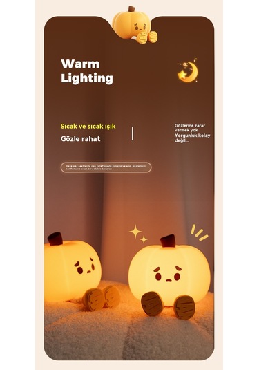 Tcherchi Kabak Gece Lambası, Sevimli Dokunmatik Sensör Lamba Silikon Gece Lambası Sarı