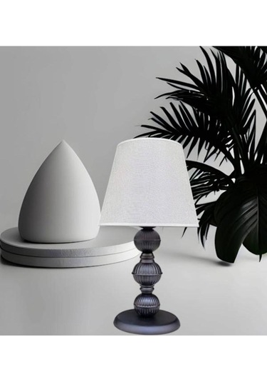 Riga Metal Abajur Siyah Boyalı Krem Şapkalı Siyah