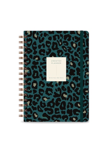 A5 Spiralli Süresiz Planlayıcı Ajanda Yeşil Leopar Yeşil Leopar