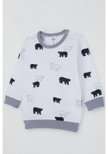 Breeze Erkek Bebek Eşofman Takım Omuzdan Patlı Sevimli Kutup Ayıcığı Desenli 4 Ay-1 Yaş, Beyaz Beyaz