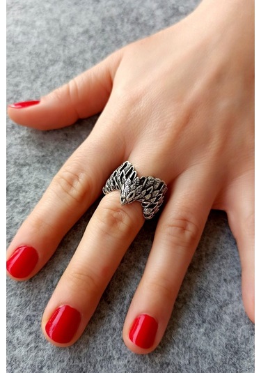 Antik Gümüş Kaplama Kartal Şekilli El Yapımı Ayarlanabilir Yüzük - 502235420 Çok Renkli