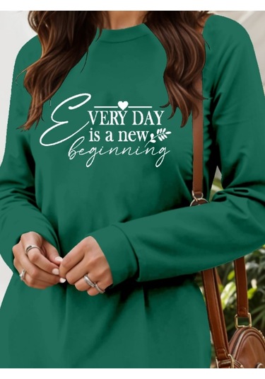 Tua Moda Kadın Uzun Kollu Bisiklet Yaka Kısa Viskon Iki Iplik Elbise Yeşil