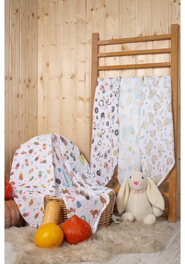 Dijital Baskılı 6lı Çok Amaçlı Müslin Örtü Seti - 75x75 Çok Renkli