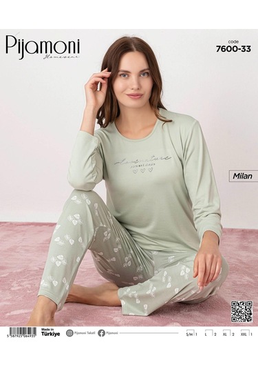 Pijamoni Kadın Milan Bisiklet Yaka Uzun Kol İnce Pijama Takımı 7600/33 - 1 Adet Yeşil Pijamoni Kadın Milan Bisiklet Yaka Uzun Kol İnce Pijama Takımı 7600/33 - 1 Adet Yeşil