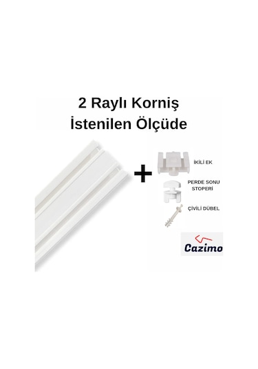 İkili Korniş Rayı Pvc Perde Rayı Ölçü Seçenekli Tavan Tipi Beyaz Korniş Sistemi 3,5 Metre