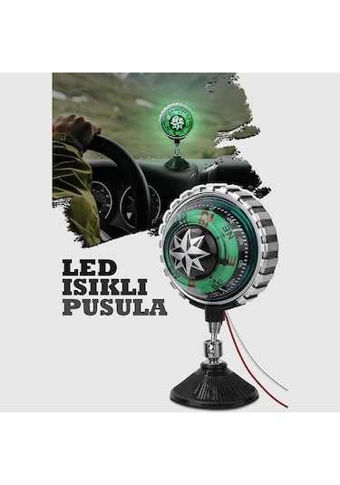 Büyük Boy Nostaljik Işıklı Pusula. Vantuzlu ve Ayarlanabilir