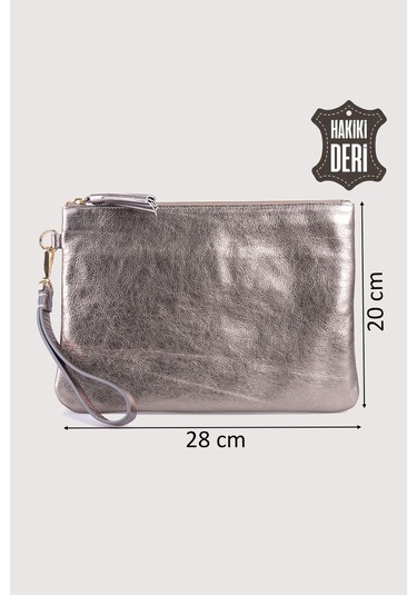 Hakiki Deri Kadın Clutch Çanta 9121 Gri
