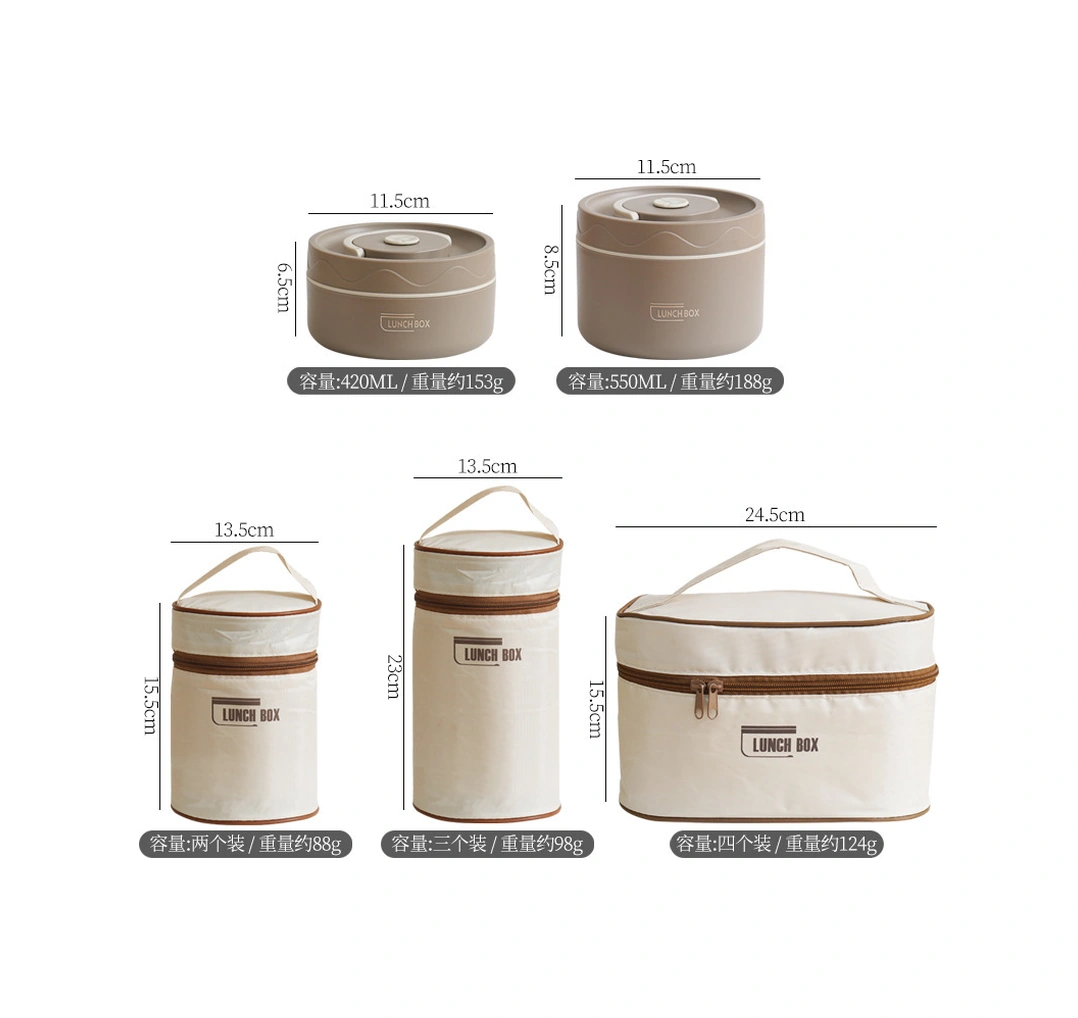 Moveevo 304 Çelik Isı Saklama Yemek Kutusu, Mikrodalga Uyumlu, Katlı, Öğrenci İçin Taşınabilir, Beyaz, 4 Adet + Isı Saklama Çantası Beyaz