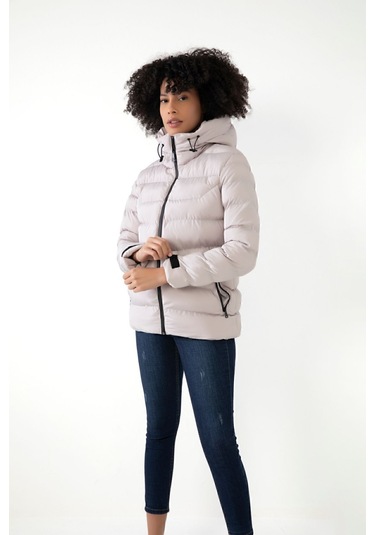 Kadın Taş Kapüşonlu Içi Polarlı Su Geçirmez Rüzgara Dayanıklı Şişme Mont & Kaban & Parka Taş