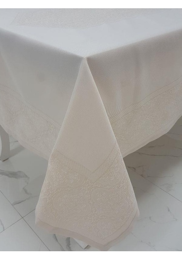 Finezza Roma Lüx Jakar Kumaş Bej Masa Örtüsü Dikdörtgen 160X220 (537116204)