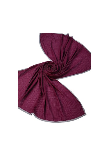 Mim Eşarp Biyeli Müslin Düz Renk Şal 90x190cm Bordo - Gri
