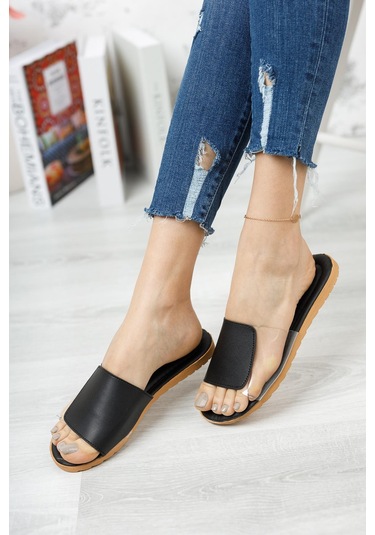 Rose Şeffaf Kadın Terlik Açık Ev Terliği Siyah