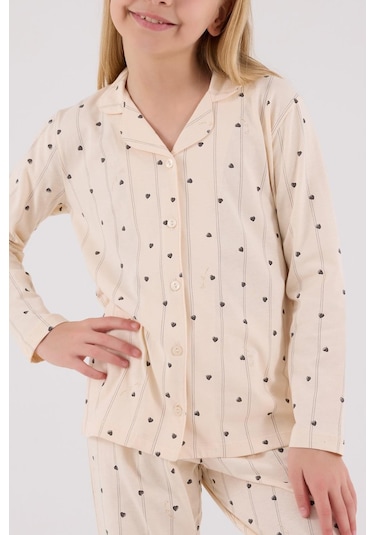 Arnetta Kız Çocuk Gömlek Pijama Krem-1719 KREM