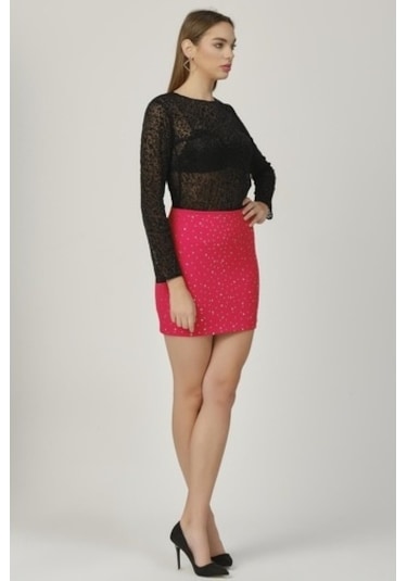 Shahiqa Kadın Parlak Taşlı Mini Etek