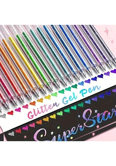 Honeybeeshop 36 Renk Parlayan Yıldız Glitter Jel Kalem Pastel Neon Floresan Vurgulayıcı Okul Sanat 36 Renk